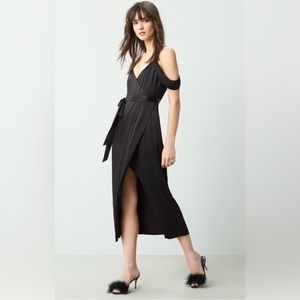 Bardot Leah Satin Midi Wrap Dress Black Medium